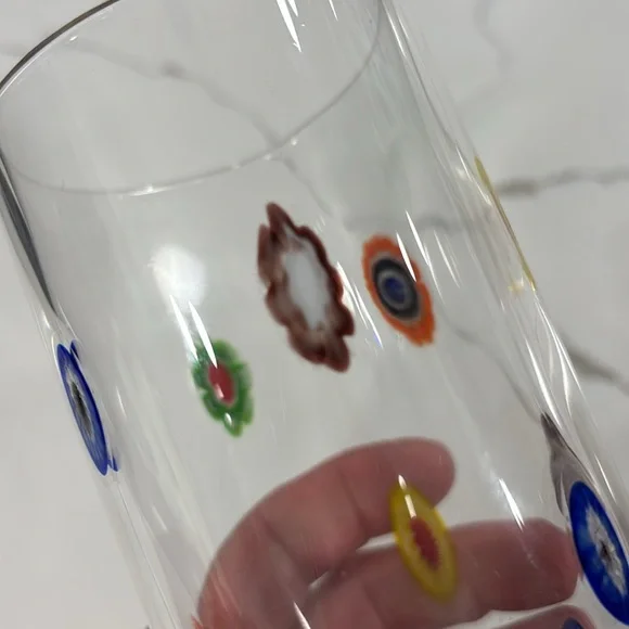 Millefiori Clear Drinking Glass With Colorful Accents - Picture 9 of 11